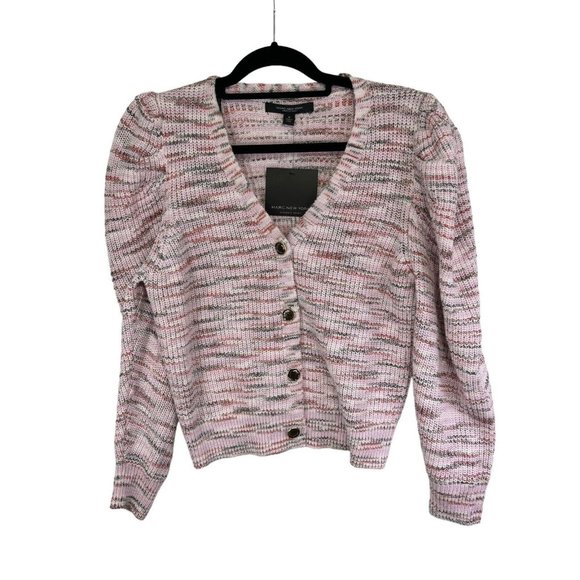 Marc New York pleated puff‎ sleeves cardigan sweater mauve M - Picture 1 of 10